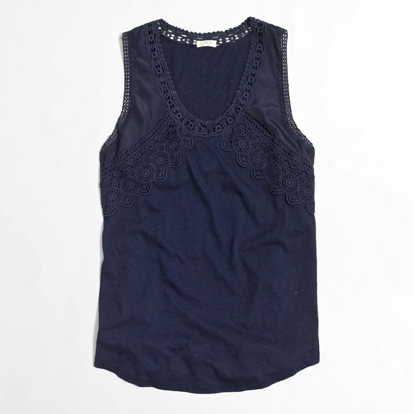 J. Crew Lace Trim Linen Tank Top - Picture 1 of 7